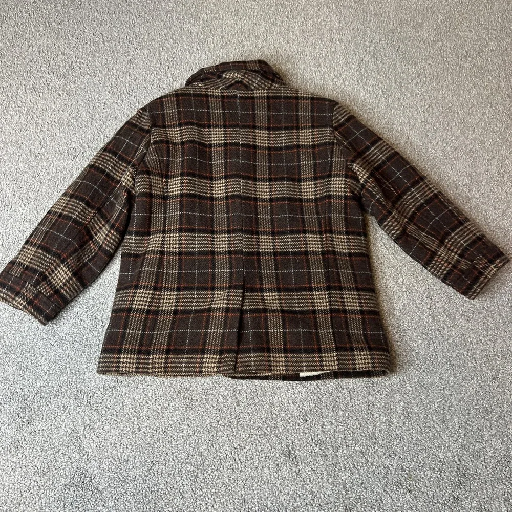 Janie And Jack Pea Coat Kids 4-5 Brown Plaid Wool Faux Fur Lined Winter‎ preppy - Picture 8 of 13